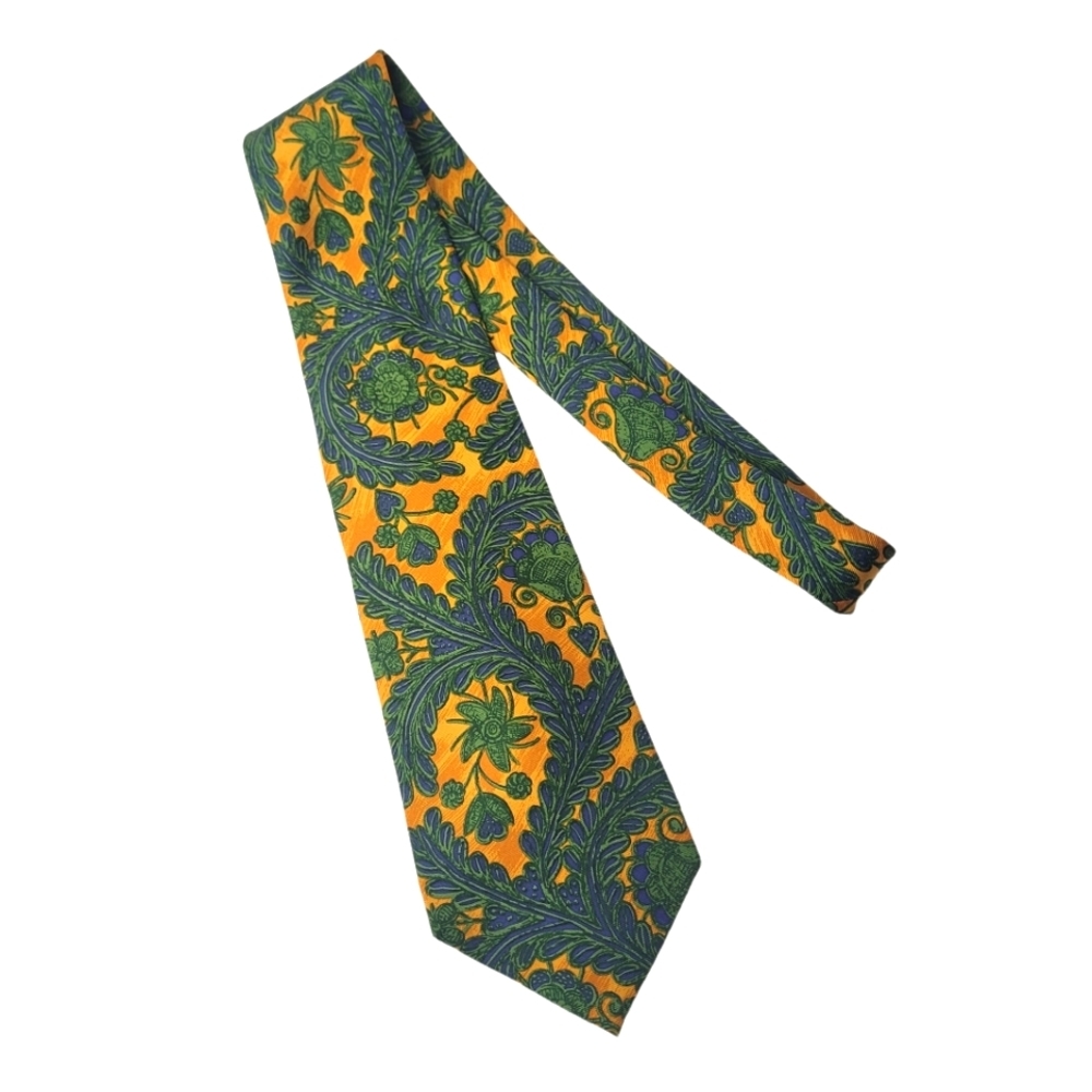 Christian Lacroix mustard yellow and green silk tie